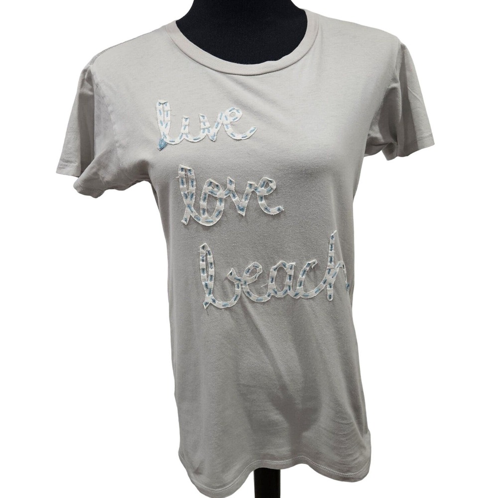 Nicole Paloma Grey Blue Coastal Beach Live Love Beach Handmade Tshirt XLarge